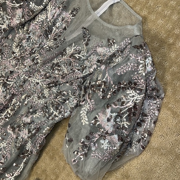 Mac Duggal 20475 Gray Puff Sleeve Glitter Embellished Dress - Picture 9 of 12